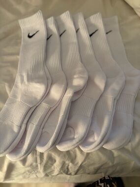 Nike White Crew Athletic Socks with Black Swoosh - 6 Pack
